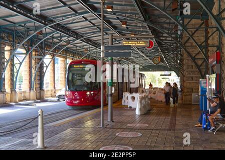 Light rail tram at Central Station Sydney Australia Stock Photo