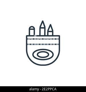 Pencil box outline vector icon. Thin line black pencil box icon, flat vector simple element illustration from editable education concept isolated on w Stock Vector