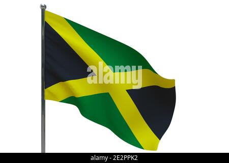 Jamaica flag on pole. Metal flagpole. National flag of Jamaica 3D illustration isolated on white Stock Photo