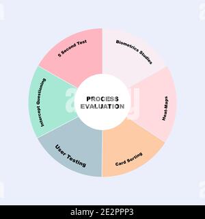 Diagram concept with Process Evaluation text and keywords. EPS 10 isolated on pink background Stock Vector