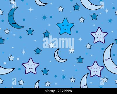 Good night. Sleeping crescent and stars seamless pattern. Night sky. Sweet dream, print for bed linen, pajamas and paper. Vector illustration Stock Vector