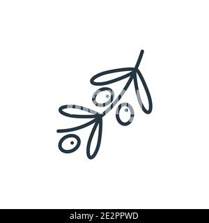 Olives on a branch outline vector icon. Thin line black olives on a branch icon, flat vector simple element illustration from editable ecology concept Stock Vector