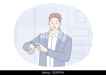 Time management, wristwatch, being on time concept Stock Vector