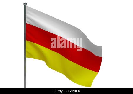 South ossetia flag on pole. Metal flagpole. National flag of South ossetia 3D illustration isolated on white Stock Photo