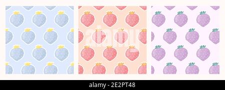 Set seamless different strawberry pattern. Stock Vector
