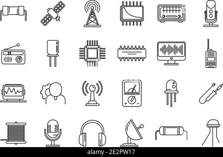 Radio engineer tool icons set, outline style Stock Vector
