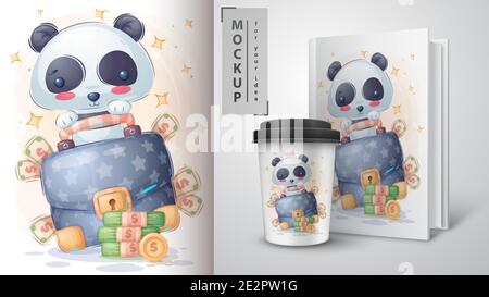 Panda with diplomat poster and merchandising Stock Vector