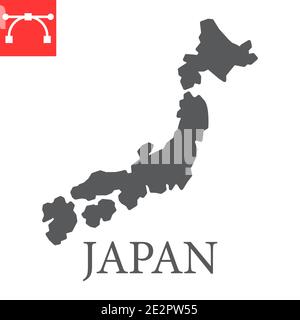 Japan - solid black outline border map of country area. Simple flat ...