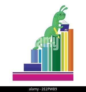 vector illustration of a smart bookworm. love of reading and books.  Stock Vector