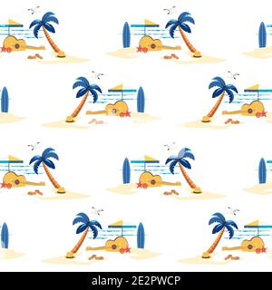 Beautiful Beach Lanscape seamless vector pattern Stock Vector