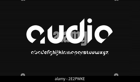 Lowercase type, cropped alphabet, creative disappearing letters. Minimalistic font for modern innovate or fashion logo. Abstract futuristic style of Stock Vector