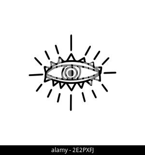 Third Eye. Icon black and white vector illustration isolated doodle. Symbol of enlightenment and meditation Stock Vector