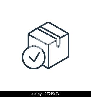 Delivered box verification outline vector icon. Thin line black delivered box verification icon, flat vector simple element illustration from editable Stock Vector