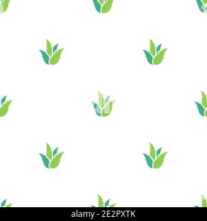 Green Aloe Vera seamless pattern. Medical, cosmetic, health care wallpaper. Eco, floral, natural, organic ornament Vector flat background Stock Vector