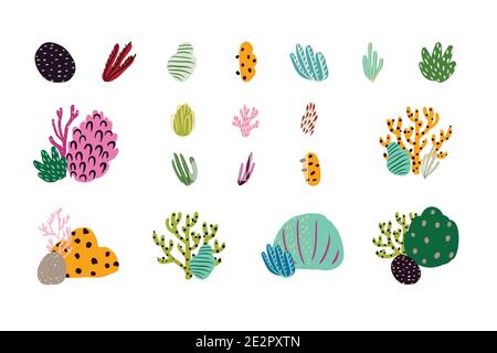 Set of colorful underwater design elements. Vector illustration Stock Vector