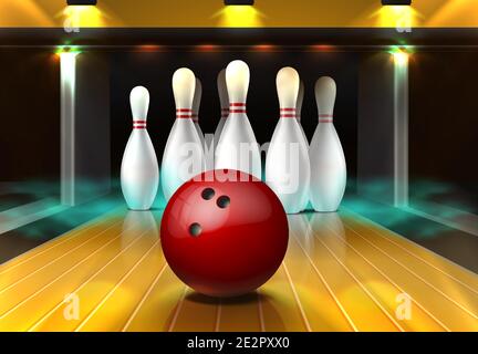 3d realistic vector bowling game colorful background. Stock Vector