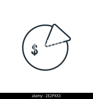 Pie chart with dollar outline vector icon. Thin line black pie chart with dollar icon, flat vector simple element illustration from editable business Stock Vector