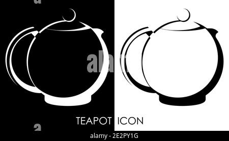 Chinese ceramic teapot icon for tea drinking. Kitchenware, breakfast utensils. Black and white vector Stock Vector