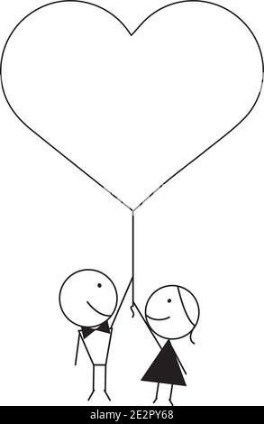 vector design of a newly married couple in love holding heart shaped balloon. Stock Vector