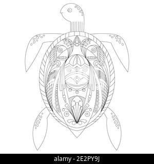 Drawing zentangle turtle for coloring page, vector illustration, shirt design effect, logo, tattoo and decoration. Stock Vector