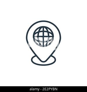 Global distribution outline vector icon. Thin line black global distribution icon, flat vector simple element illustration from editable delivery and Stock Vector