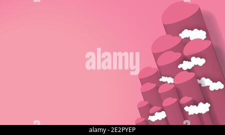 Valentines day vector background . vector illustration 3d design Heart and clouds Stock Vector