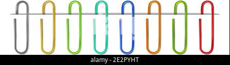 realistic colorful collection of paperclips with paper. Stock Vector