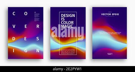 Cover design template with yellow red orange blue gradient. Wave vector illustration. Gradient mesh poster abstract background. Fluid banner design. Stock Vector