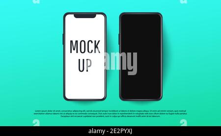 Editable realistic trendy mockup smartphone with blank white screen for visual ui app demonstration. Vector mockup set Stock Vector