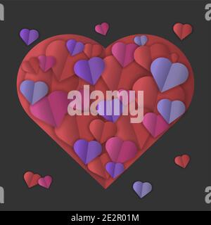 colorful hearts on dark background, love and romance symbol vector illustration Stock Vector