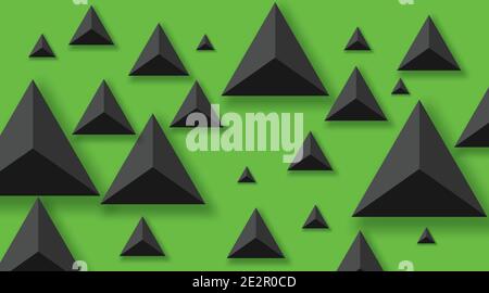 Abstract Background with Black Triangles. Realistic and 3D. Vector illustration on green background. Stock Vector