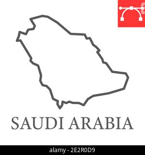 Map of Saudi Arabia line icon, country and geography, saudi arabia map sign vector graphics, editable stroke linear icon, eps 10. Stock Vector