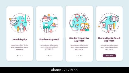 Health programs principles onboarding mobile app page screen with concepts Stock Vector