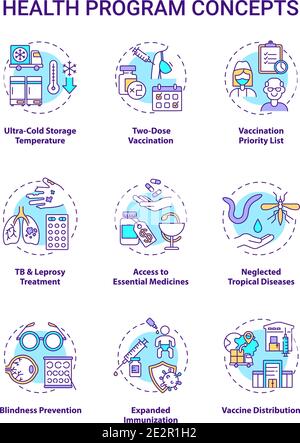 Health program concept icons set Stock Vector
