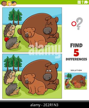 differences educational game for kids with bears and hedgehogs Stock ...