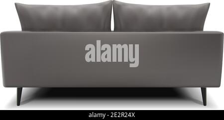 realistic vector gray sofa from the back view on white background. Stock Vector