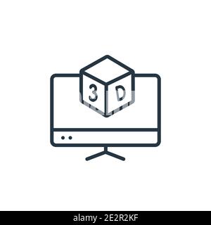 3d screen outline vector icon. Thin line black 3d screen icon, flat vector simple element illustration from editable computer concept isolated on whit Stock Vector