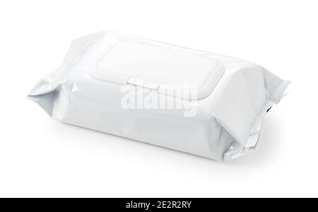 White plain wet wipes placed on a white background Stock Photo