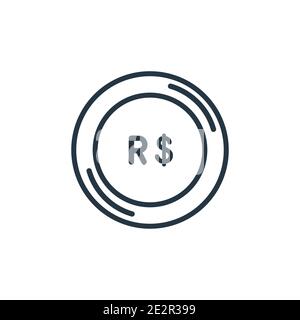 Real outline vector icon. Thin line black real icon, flat vector simple element illustration from editable cryptocurrency concept isolated on white ba Stock Vector