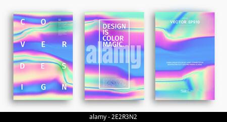 Holographic abstract background cover design template. Color foil wave vector illustration. Irrisdescent gradient mesh poster. Vector illustration. Stock Vector