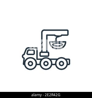 Truck with crane outline vector icon. Thin line black truck with crane icon, flat vector simple element illustration from editable construction concep Stock Vector