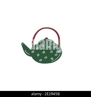 Tea pot sign. Kettle icon. Kitchenware element. Vector colored flat doodle illustration Stock Vector