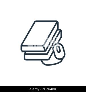 Book and computer mouse outline vector icon. Thin line black book and computer mouse icon, flat vector simple element illustration from editable compu Stock Vector