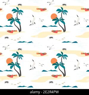 Beautiful Beach Lanscape seamless vector pattern Stock Vector