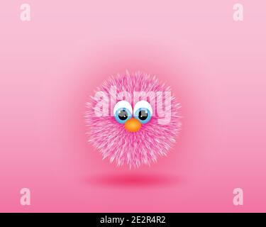 Pink cute fluffy fantasy character. Stock Vector