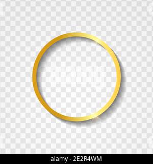 Minimalist metallic gold circle frame with text space on transparent textured Stock Vector