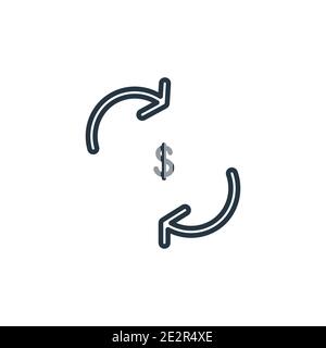 Dollar sign with spinning arrows outline vector icon. Thin line black dollar sign with spinning arrows icon, flat vector simple element illustration f Stock Vector