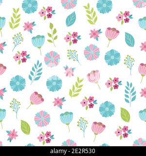 Seamless pattern with the image flowers and leaves Stock Vector