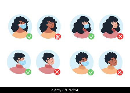 A people in a mask and without a mask, no entry without a mask Stock Vector