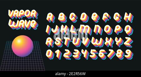 Vaporwave font. Letters of 70s-80s aesthetics. Vector alphabet in retro futurism style. Stock Vector